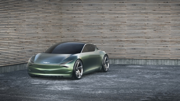 제네시스 브랜드가 세계 최초로 공개한 전기차 기반 콘셉트카 ‘민트 콘셉트(Mint Concept)’의 외관 디자인.  ⓒ현대차