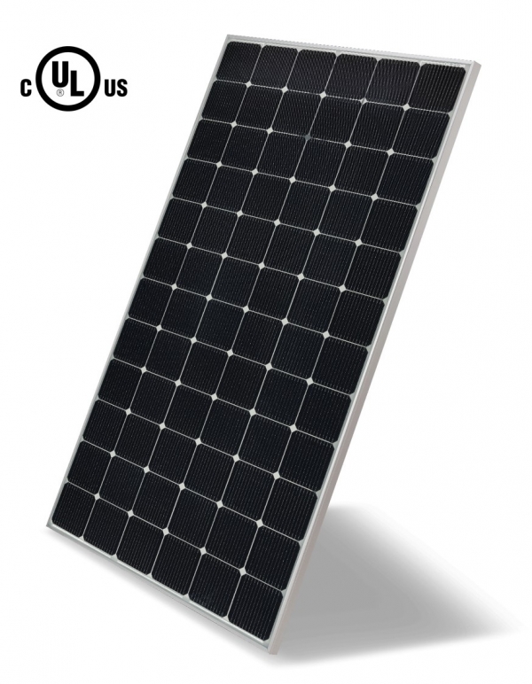 LG전자가 양면발전 태양광 모듈에 대해 국내 최초로 UL 안전 규격 인증을 획득했다. 사진은 『UL1703』인증을 받은 LG전자 '양면발전 태양광 모듈' 제품 이미지(모델명:LG425N2T-V5)  ⓒLG전자