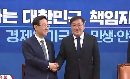 더불어민주당 김태년 원내대표와 미래통합당 주호영 원내대표. (YTN)