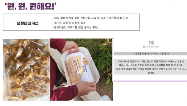 광주광역시에서 지원하는 은둔형외톨이지원센터 프로그램 중 하나인 '원, 원, 원해요!'의 생활 습관 개선 관련 사례